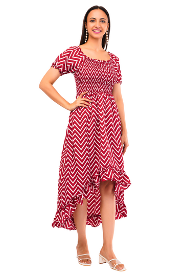 Strawberry Xpress Women's Crepe A-Line Maxi Dress – Ruffled Red & White