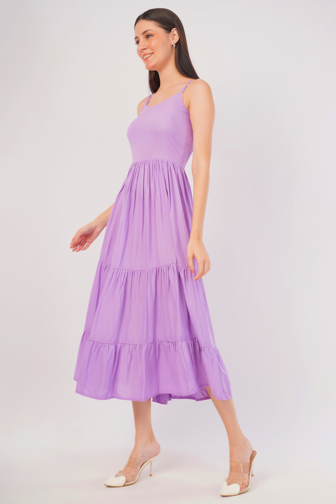 Strawberry Xpress Solid Tiered A-Line Maxi Dress – Lavender